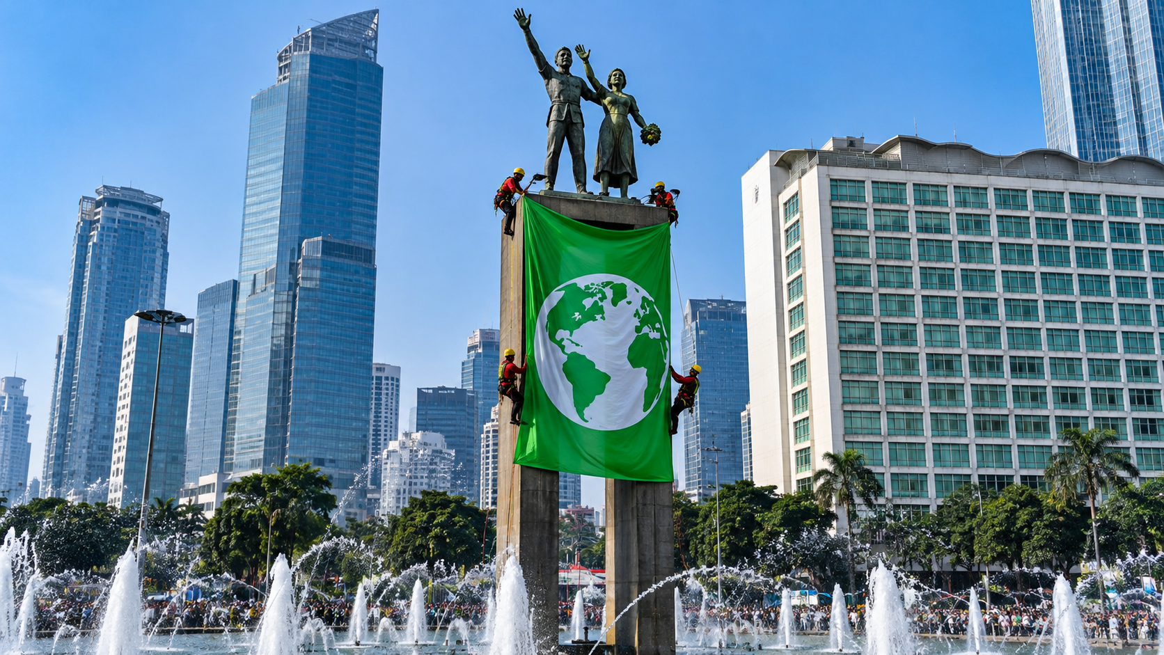Spanduk Greenpeace Di Bundaran Hi